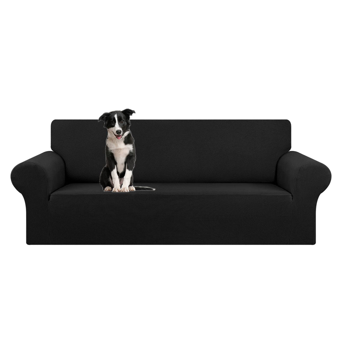 KEKUOU Stretch Couch Covers for Sofa, 3 Cushion Couch Slipcover,Black