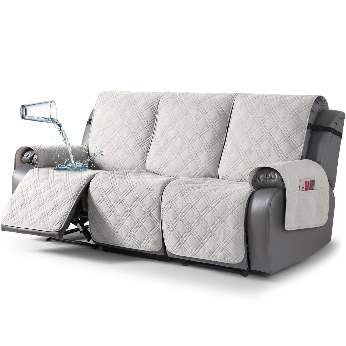 TAOCOCO 100% Waterproof Recliner Sofa Cover Non Slip Couch Cover for 3 Seat Reclining Sofa, Split Reclining Couch Covers 3-Piece with Straps, Washable Sofa Slipcover for Kids Pets(3 Seater, Chocolate)