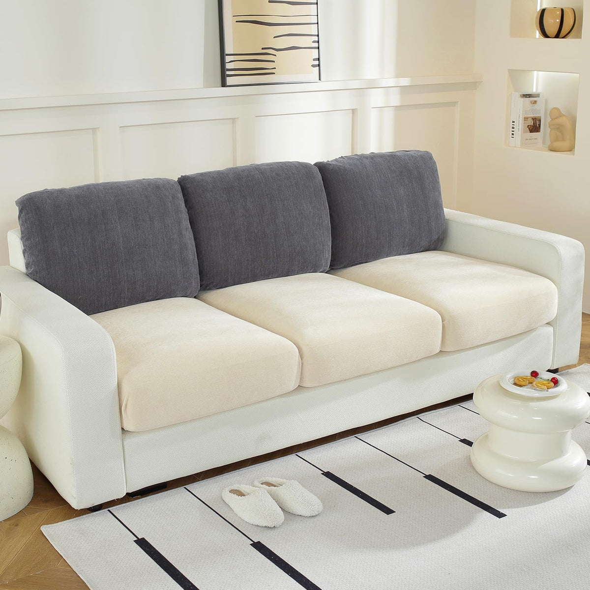 WEYOND Couch Cushion Covers L Shaped Sectional, 3PC Seat Covers, Dark Grey