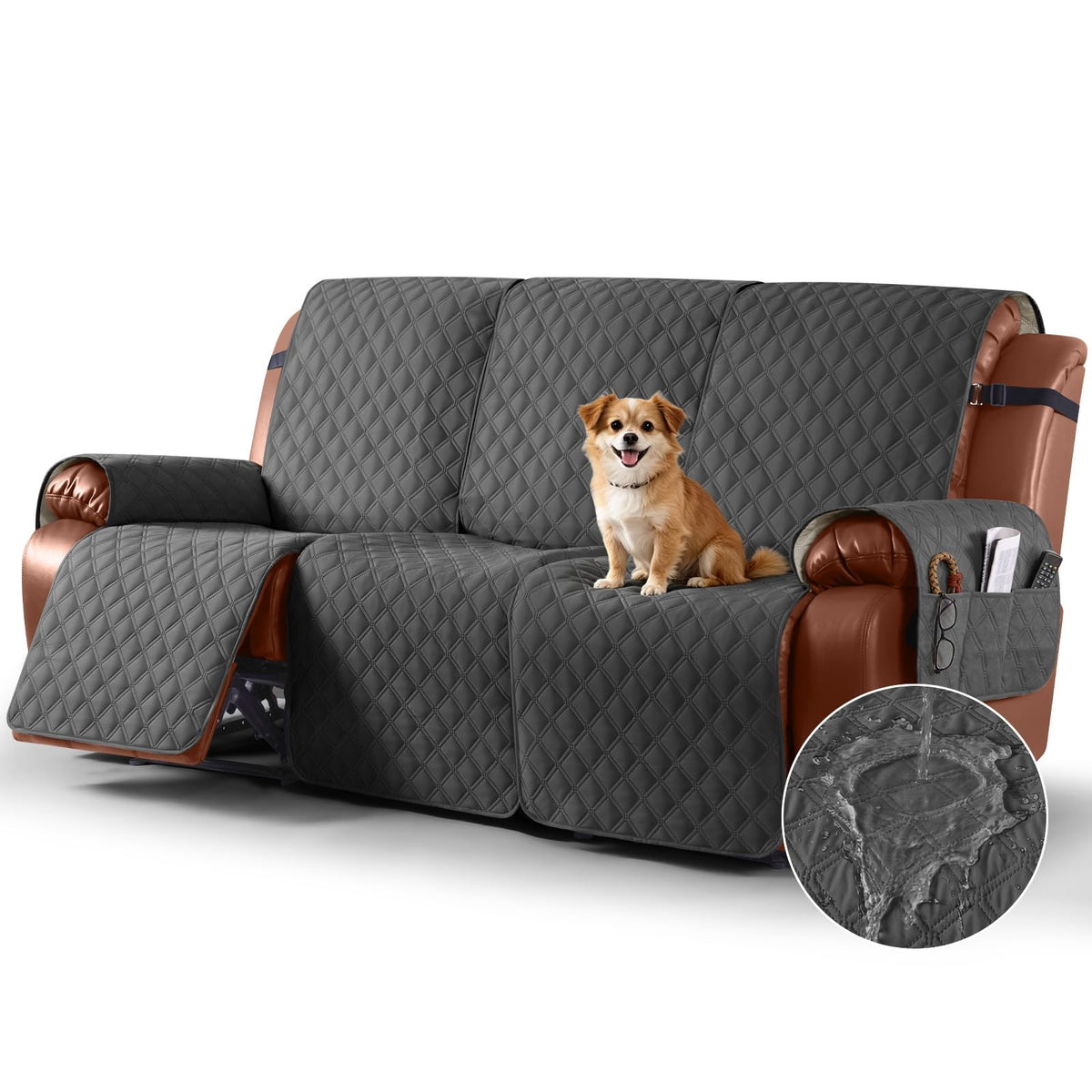 Ruaozz Waterproof Recliner Couch Covers, Non-Slip Sofa SlipCover, 3 Seater