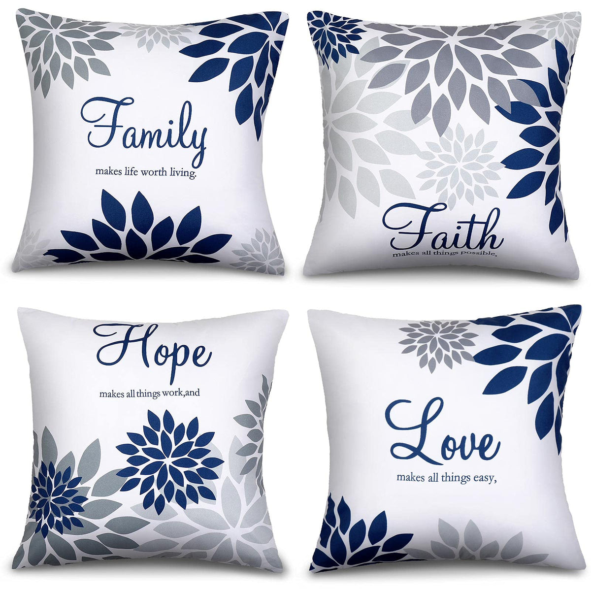 Tatuo 4 Pcs Flower Pillow Covers Square 18 x 18 Inch, Black Series