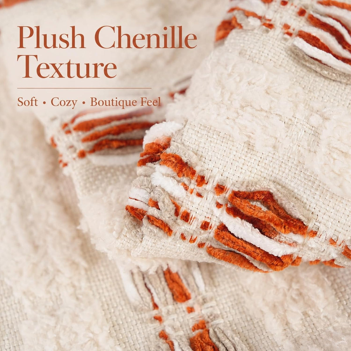 CROWNED BEAUTY Farmhouse Boho Throw Pillow Covers, 18x18, Rust Orange
