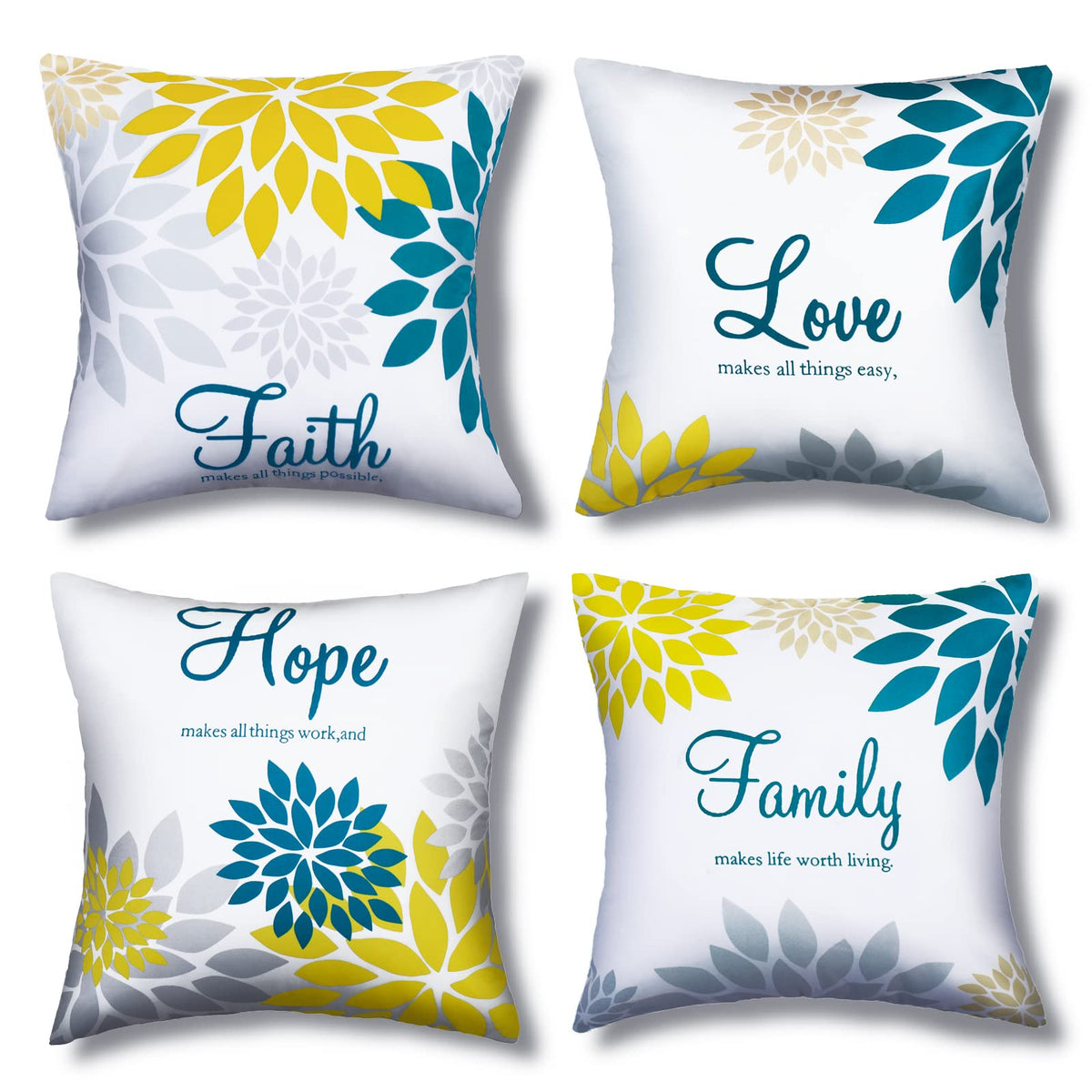 Tatuo 4 Pcs Flower Pillow Covers Square 18 x 18 Inch, Black Series