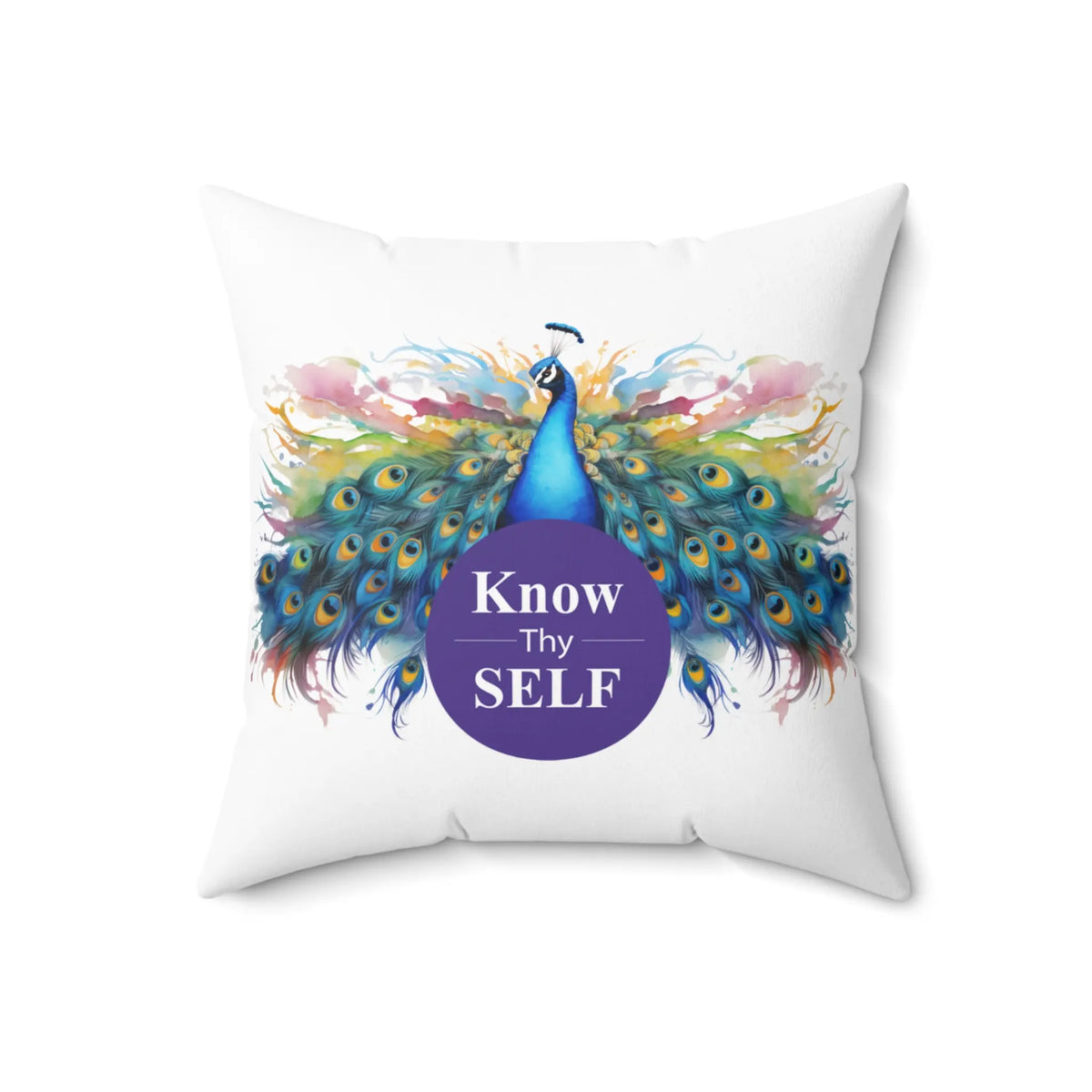 Know Thyself Peacock Square Pillow - Inspirational Home Decor