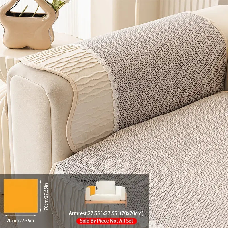 French Cream Snow Nourish Sofa Cushion, Non-Slip Cat Scratch Resistant, All-Season Use, Reusable Sofa Cover Seat Pad