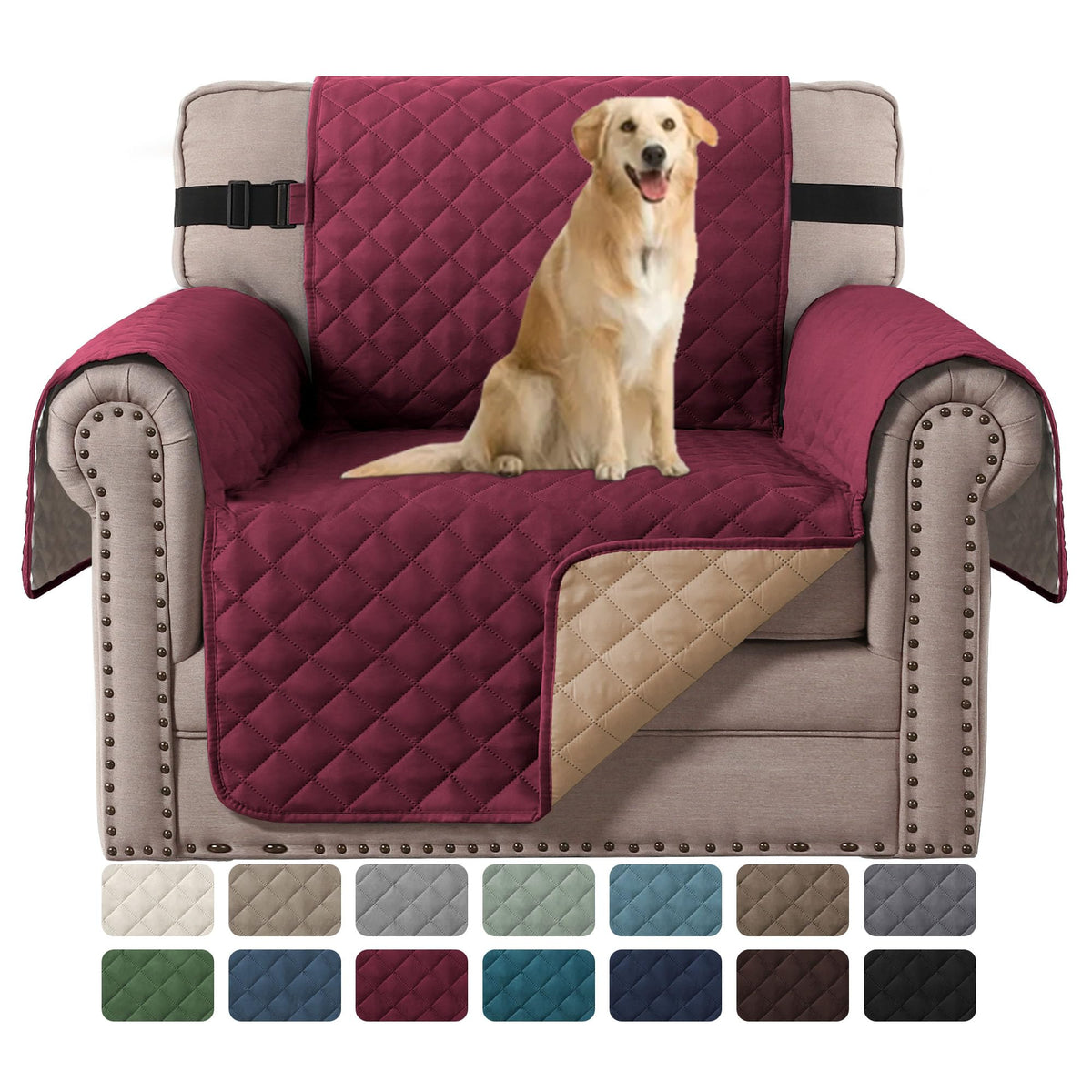 H.VERSAILTEX Reversible Couch Cover for 3 Cushion Cover Pet Friendly Sofa Cover for Dog Washable Furniture Protector Water Resistant Slipcover with Non Slip Elastic Strap(Sofa, Ivory/Beige)