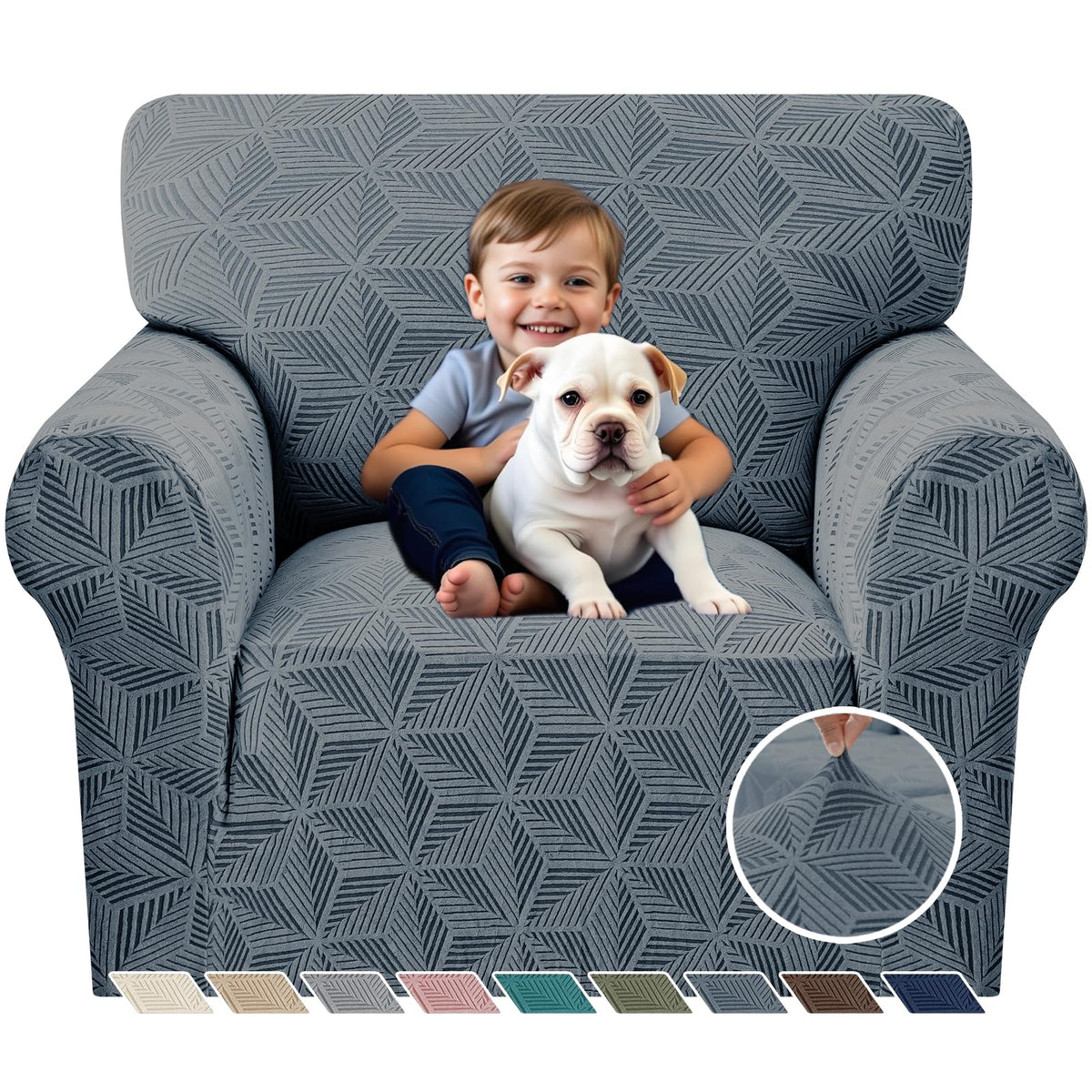 YEMYHOM 1 Piece Stretch Couch Covers for 3 Cushion Couch, Jacquard Sofa Cover with Non-Slip Elastic Bottom, Thickened Slipcover Furniture Protector for Dogs Pets (Large, Navy)