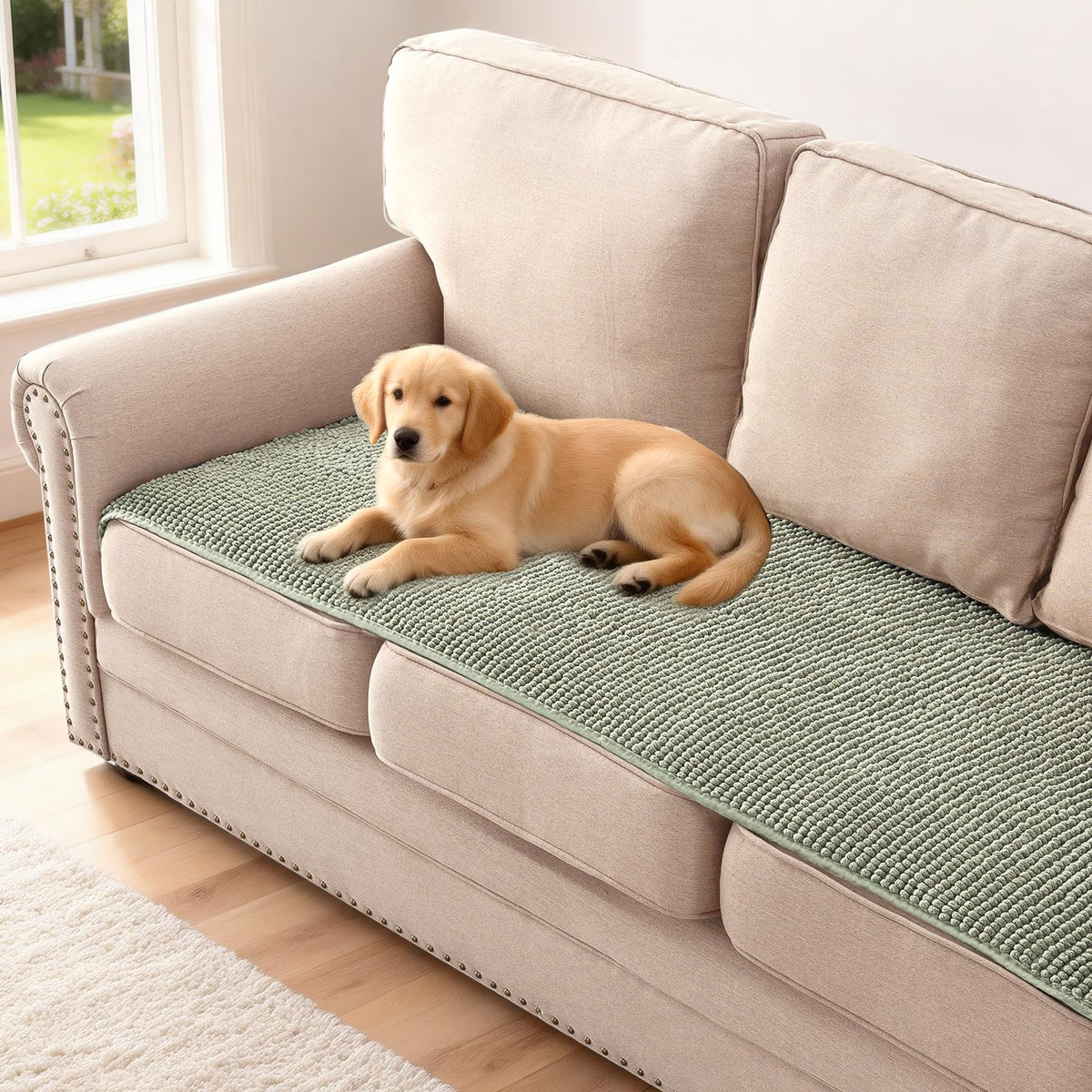 H.VERSAILTEX Plush Chenille Pet Couch Covers for Sofa Thick Soft Sofa Cover for 3 Cushion Couch Anti Slip Couch Cover Furniture Protector for Dog, Pet, Cat (35" x 74", Grey)