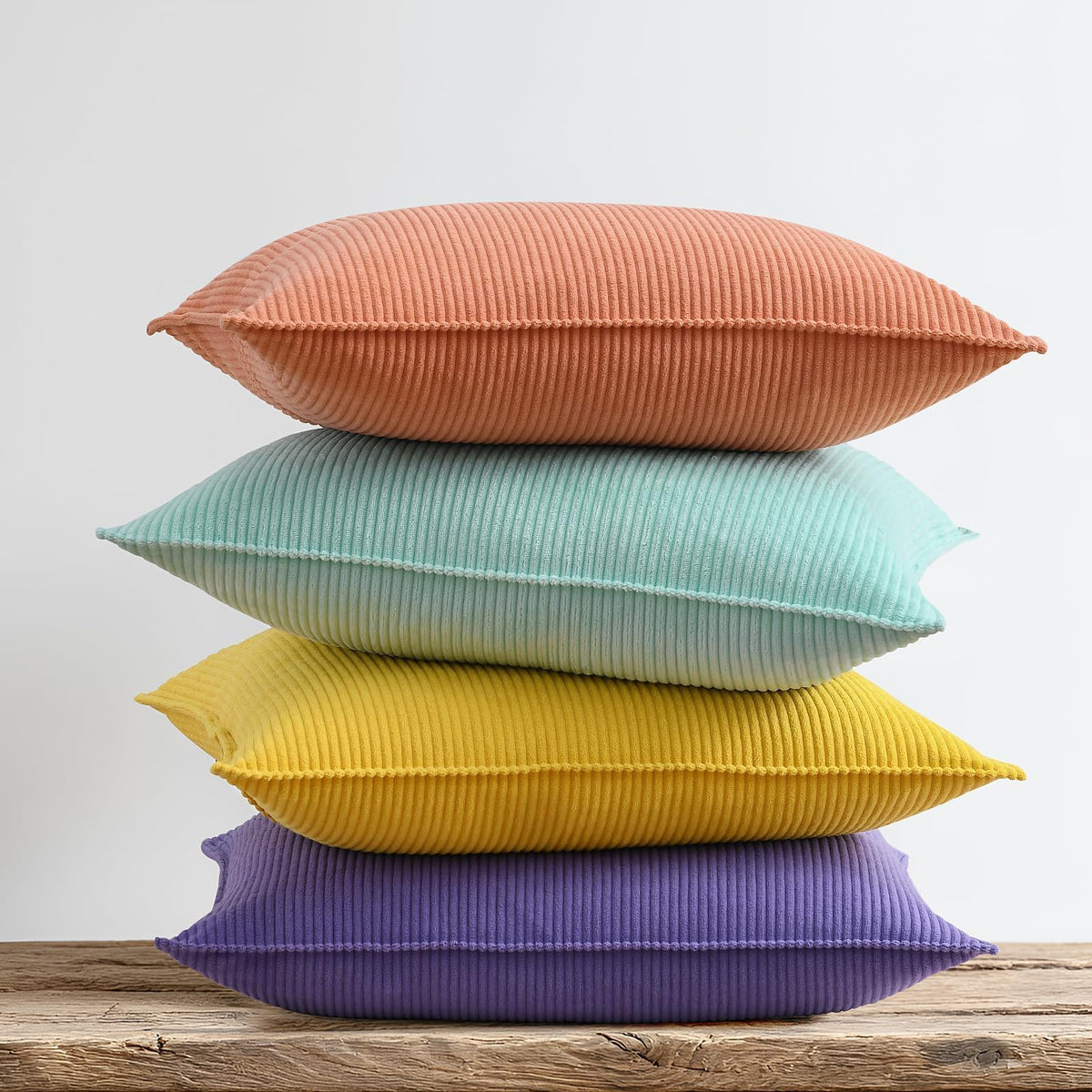 Pack of 4 Throw Pillow Covers Corduroy 18x18 Inch,Maillard Tones