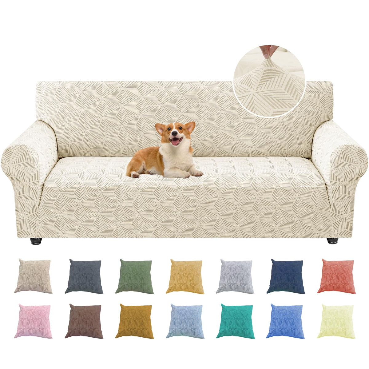 YEMYHOM 1 Piece Stretch Couch Covers for 3 Cushion Couch, Jacquard Sofa Cover with Non-Slip Elastic Bottom, Thickened Slipcover Furniture Protector for Dogs Pets (Large, Navy)