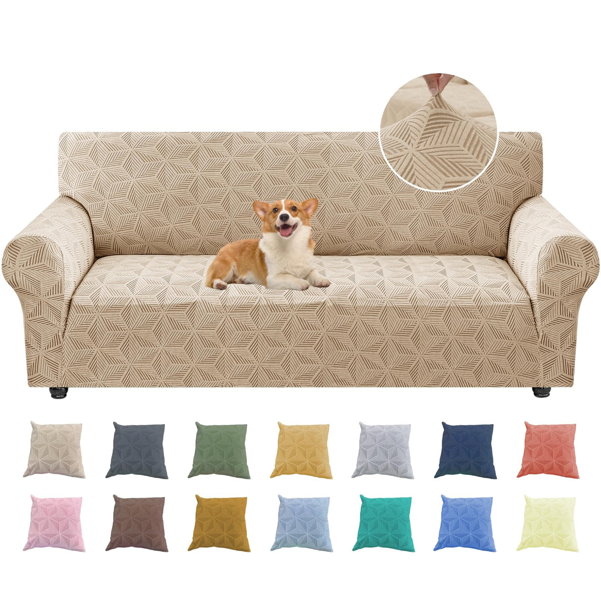 YEMYHOM 1 Piece Stretch Couch Covers for 3 Cushion Couch, Jacquard Sofa Cover with Non-Slip Elastic Bottom, Thickened Slipcover Furniture Protector for Dogs Pets (Large, Navy)