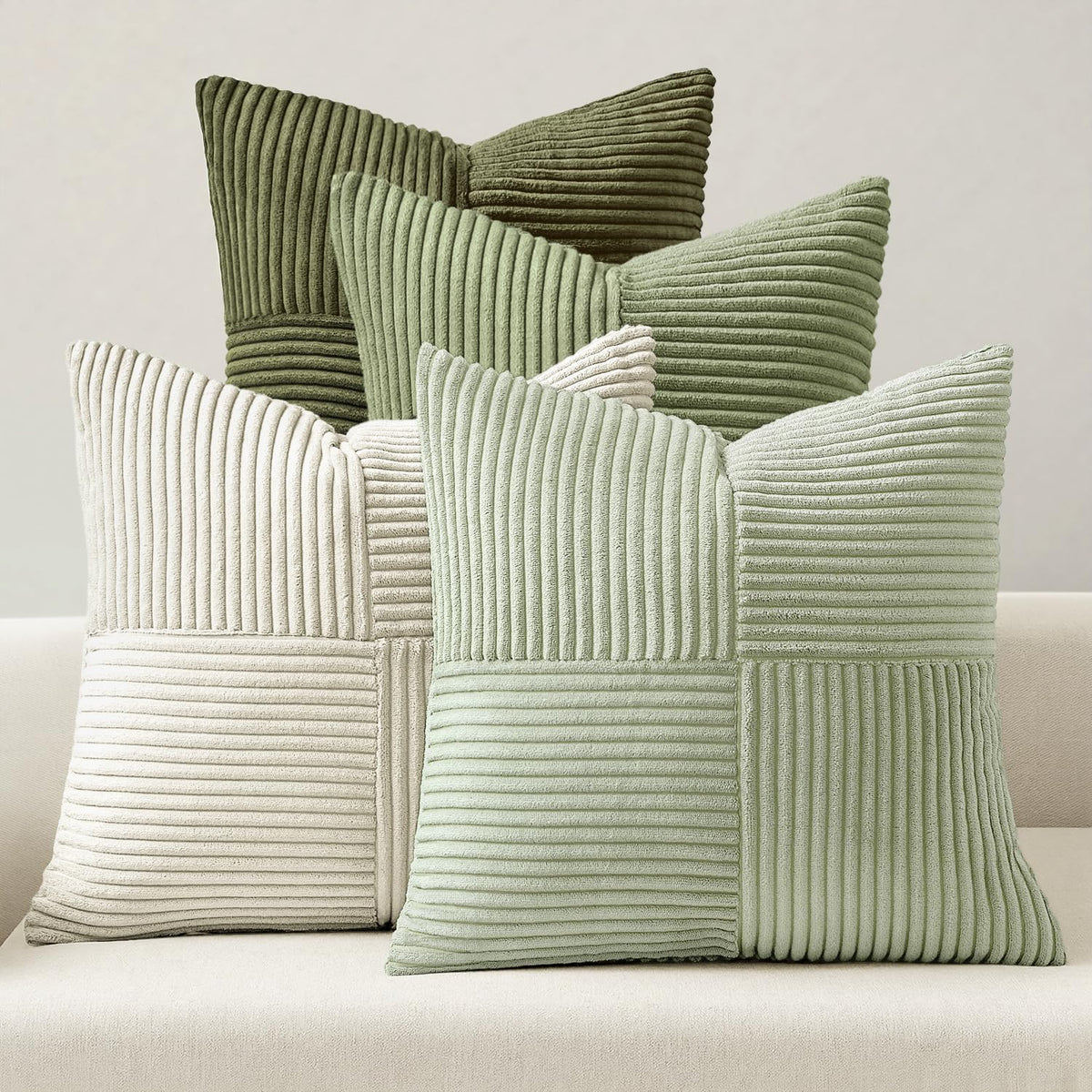 MIULEE Spring Green Decorative Throw Pillow Covers 18x18 Inch Set of 4 Boho Farmhouse Cushion Covers Mordern Nordic Pillow Cases Soft Corduroy Gradient Home Decor for Couch Sofa Living Room Bed