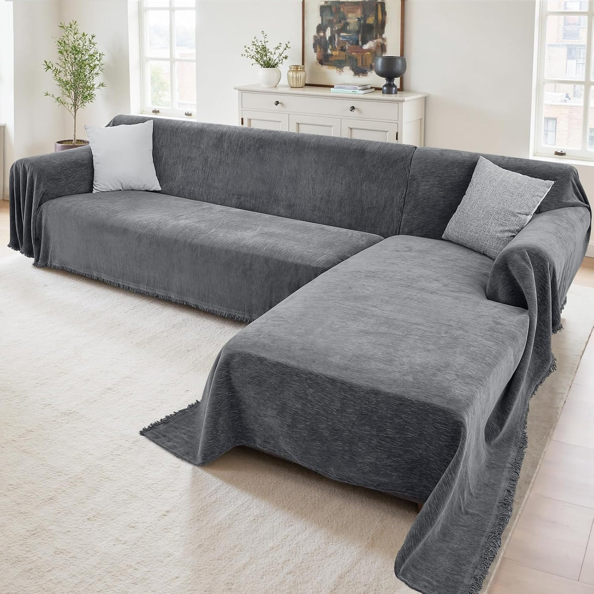 2 Pieces Sectional Couch Covers L Shaped Cover XL Dark Gray
