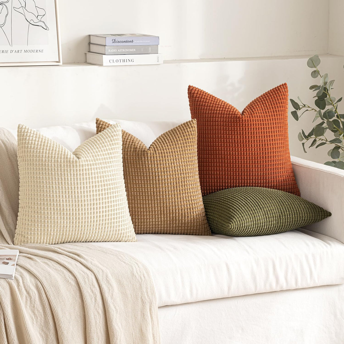 MIULEE Farmhouse Decorative Pillow Covers 18x18 Inch Set of 4 Brown Green