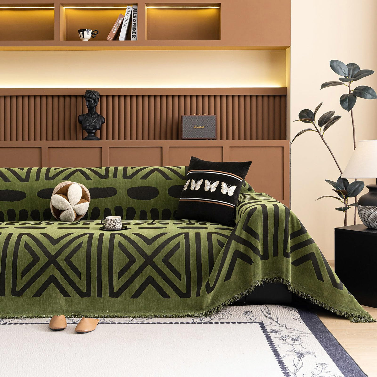 VClife Bohemian Sofa Covers Chenille Couch Cover for Sectional Couch, Soft Non Slip Couch Covers for 2 Cushion Sofa Breathable Sofa Furniture Protector Slip Cover for Couch, Pumpkin, 71"X118"