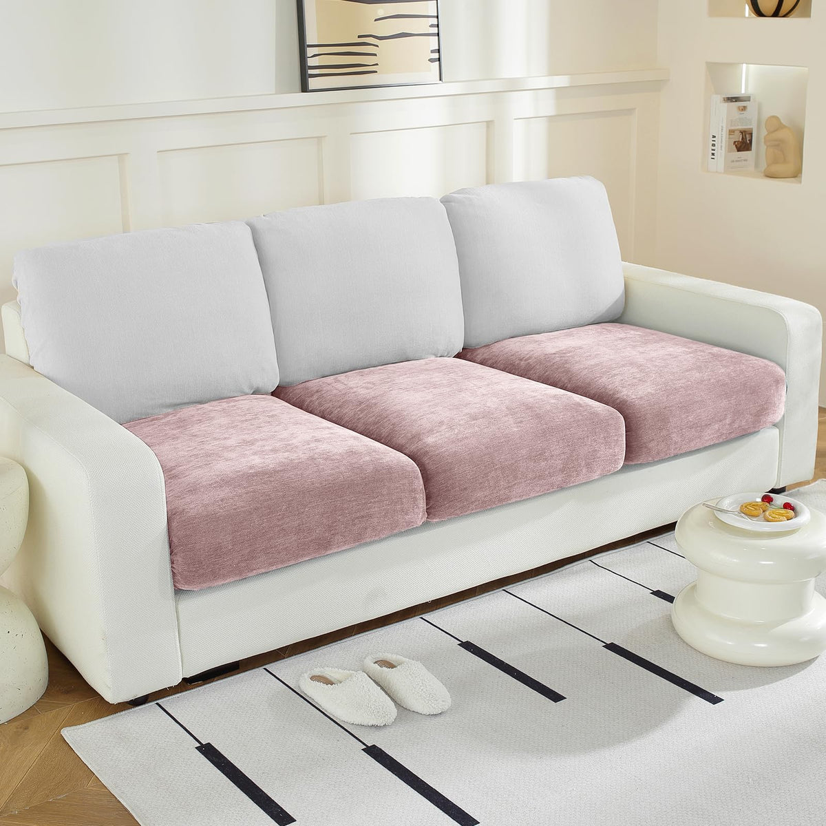 WEYOND Couch Cushion Covers L Shaped Sectional, 3PC Seat Covers, Dark Grey