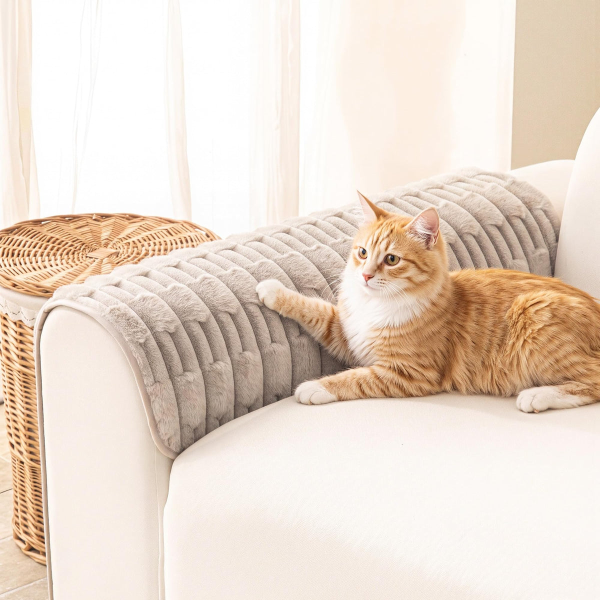 MYSKY HOME 100% Waterproof Couch Cover for Dogs, Plush Pet Couch Covers for Sofa Washable, Couch Covers for 2 Cushion Sofa Pet Friendly, Non-Slip Durable Sofa Cover Slipcover Protector, Cream, 35"x63"