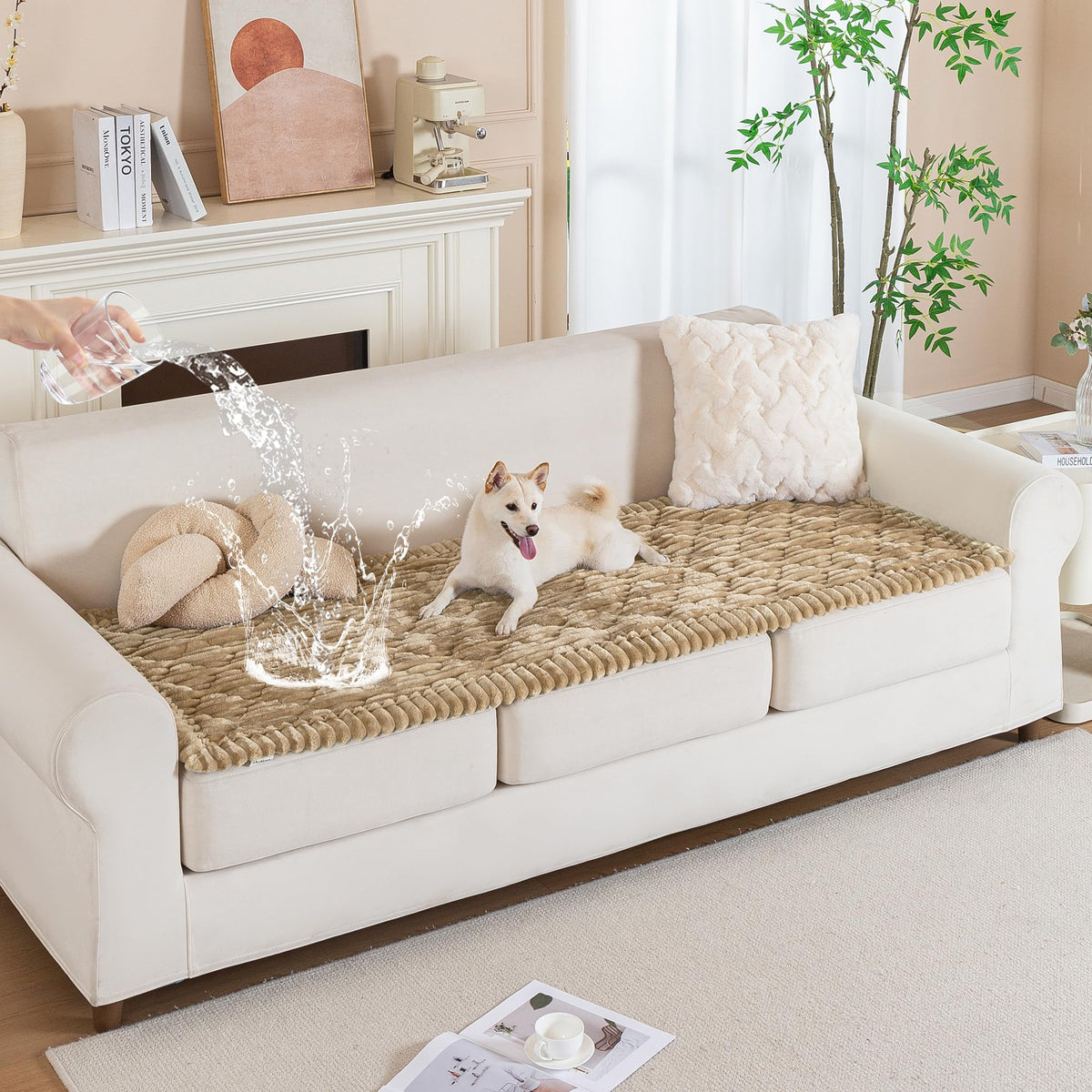 PuTian 100% Waterproof Fuzzy Couch Cover for Dogs White 27.6"x59"