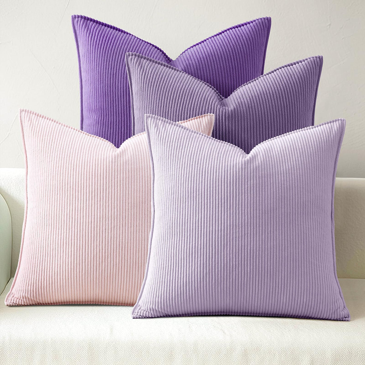 Pack of 4 Throw Pillow Covers Corduroy 18x18 Inch,Maillard Tones