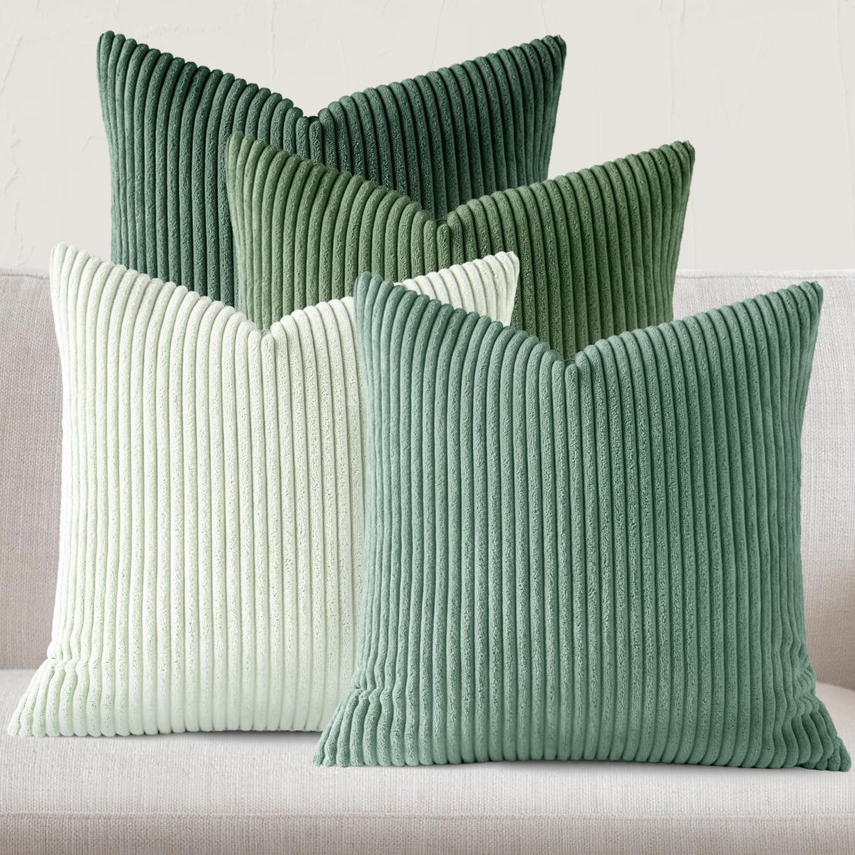 JEYDER Soft Corduroy Throw Pillow Covers 18x18 Fall Green Boho Accent Decor