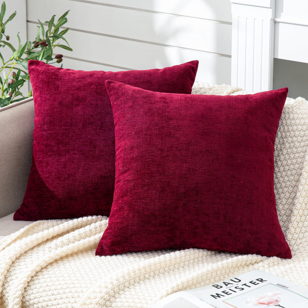 GAWAMAY Lumbar Support Pillow Decorative Rectangle Throw Pillow Covers 12"x20" Inch Set of 2, Soft Chenille Fall Pillowcase for Living Room Bedroom Sofa Couch Cushion Cover Grey 30x50cm (No Insert)