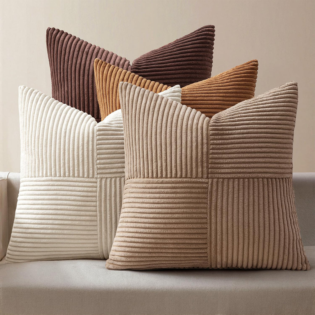 MIULEE Spring Green Decorative Throw Pillow Covers 18x18 Inch Set of 4 Boho Farmhouse Cushion Covers Mordern Nordic Pillow Cases Soft Corduroy Gradient Home Decor for Couch Sofa Living Room Bed