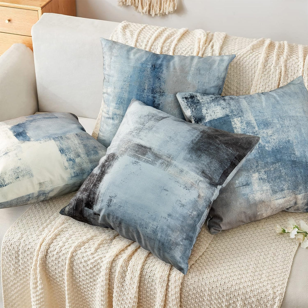 18x18 Blue Throw Pillow Covers Set of 4