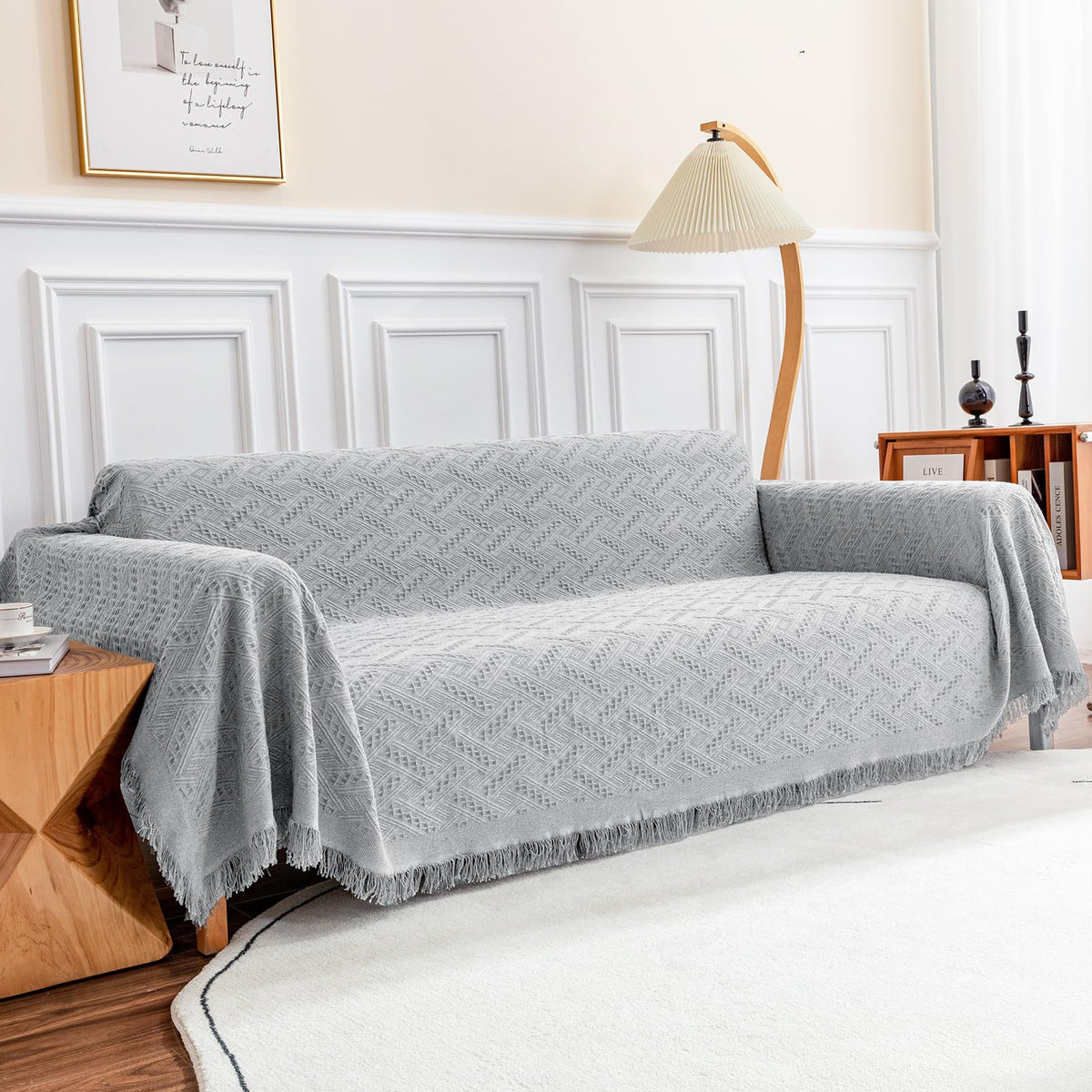 Deep Dream Sofa Cover, Sectional Couch Covers, Couch Covers for 3 Cushion Couch, Couch Cover for Dogs, Geometrical Jacquard Fabric Sofa Cover (XX-Large, 91" x 134", Dark Grey)