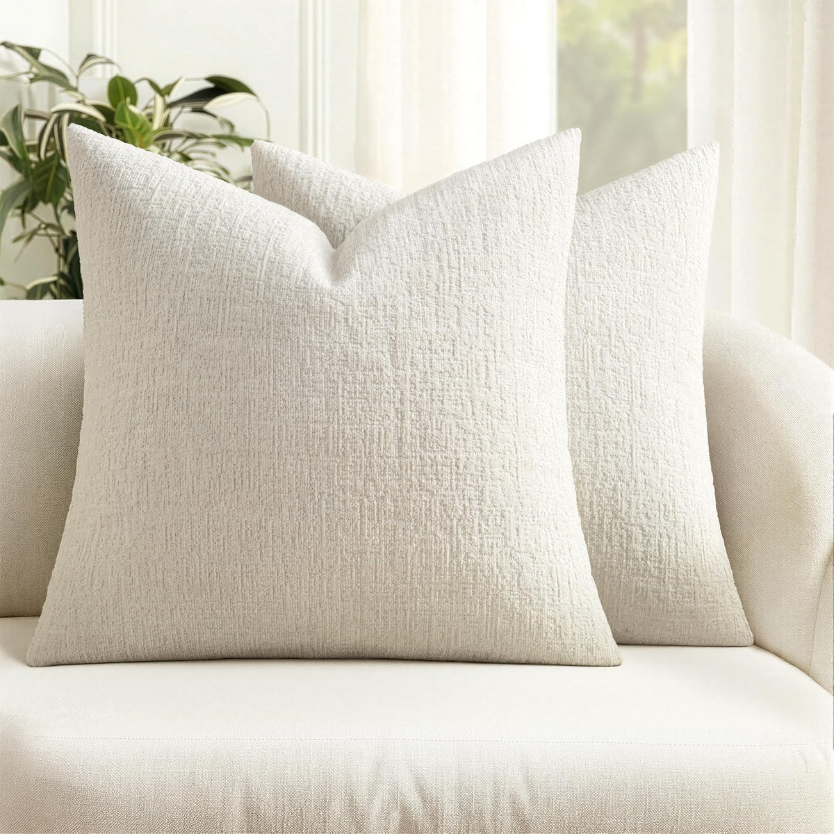 MIULEE Couch Pillow Covers Textured Chenille Home Decor 18x18 Beige