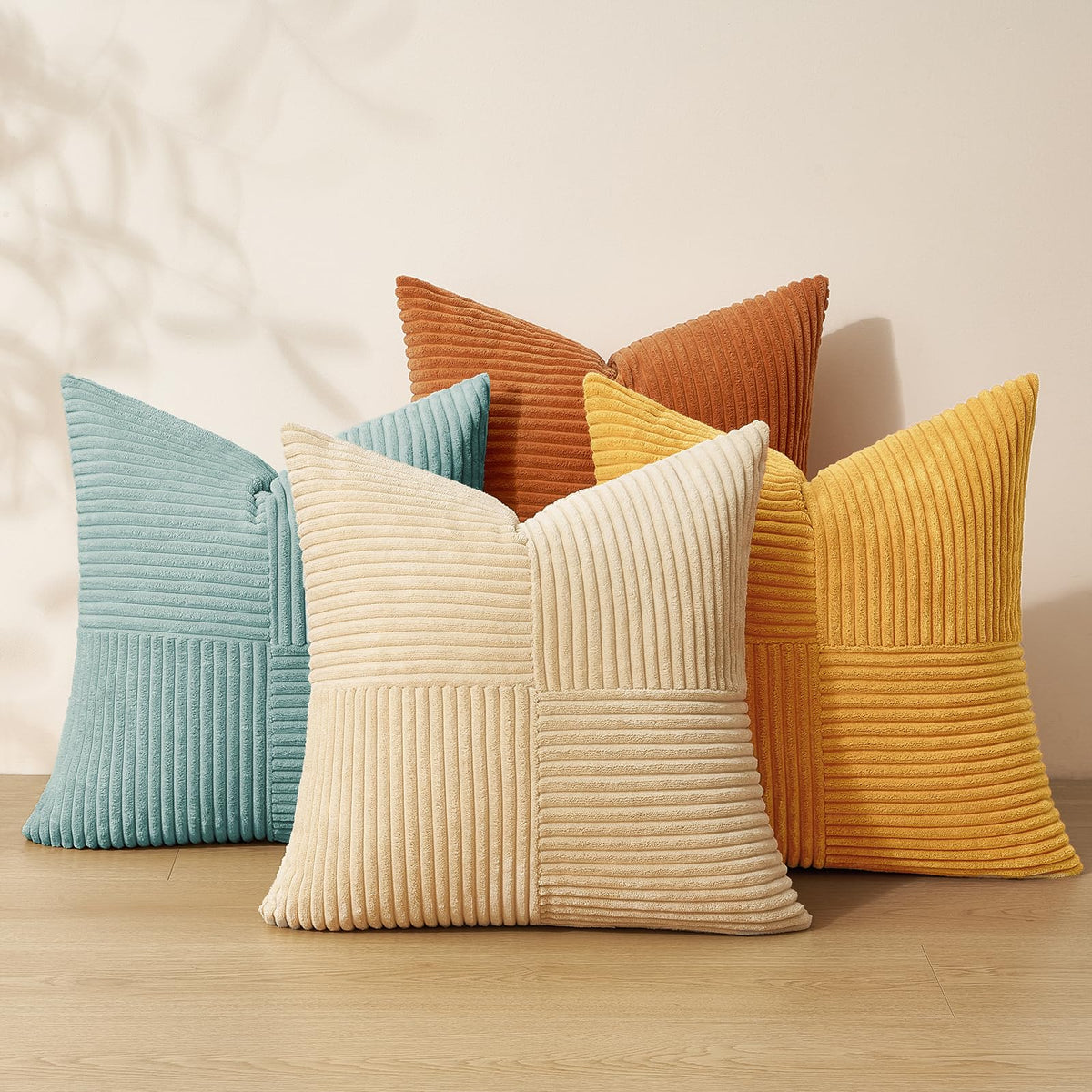 Topfinel Decorative Neutral Gray Throw Pillow Covers for Couch,Boho Cozy Soft Cushion Covers Set of 4 with Corduroy,Accent Pillowcases for Sofa,Bed,Living Room Home Decor 18×18 Inch (Cream,Grey)