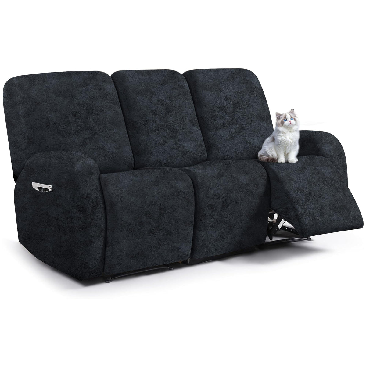 ANARACHON Leather Look Recliner Couch Cover, 8-Pieces Stretch Recliner Sofa Covers, Soft Reclining Slipcover, Washable Furniture Protector for Pets (3 Seater, Brown)