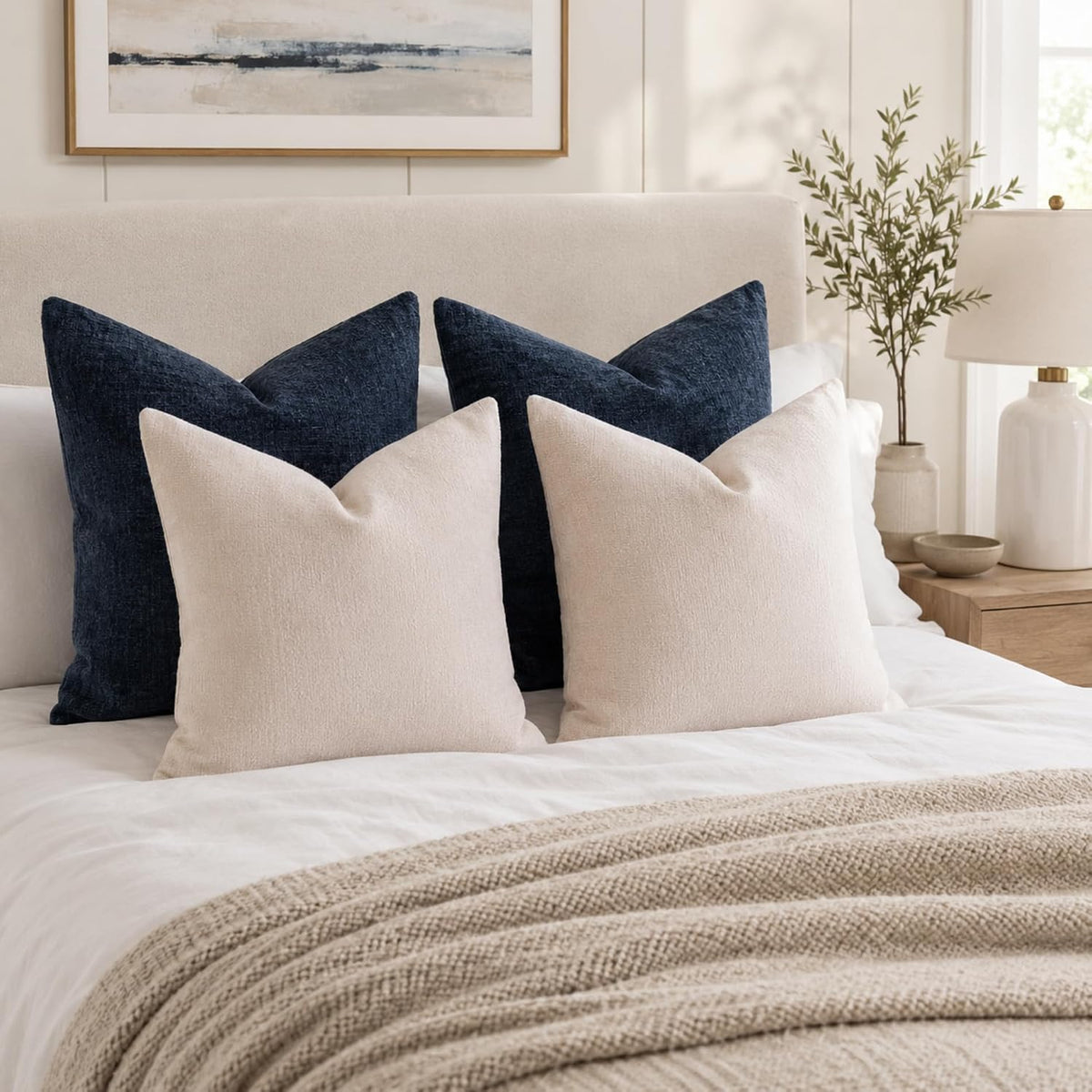 Pack of 2 Chenille Decorative Throw Pillow Covers 18x18 Inch Navy Blue