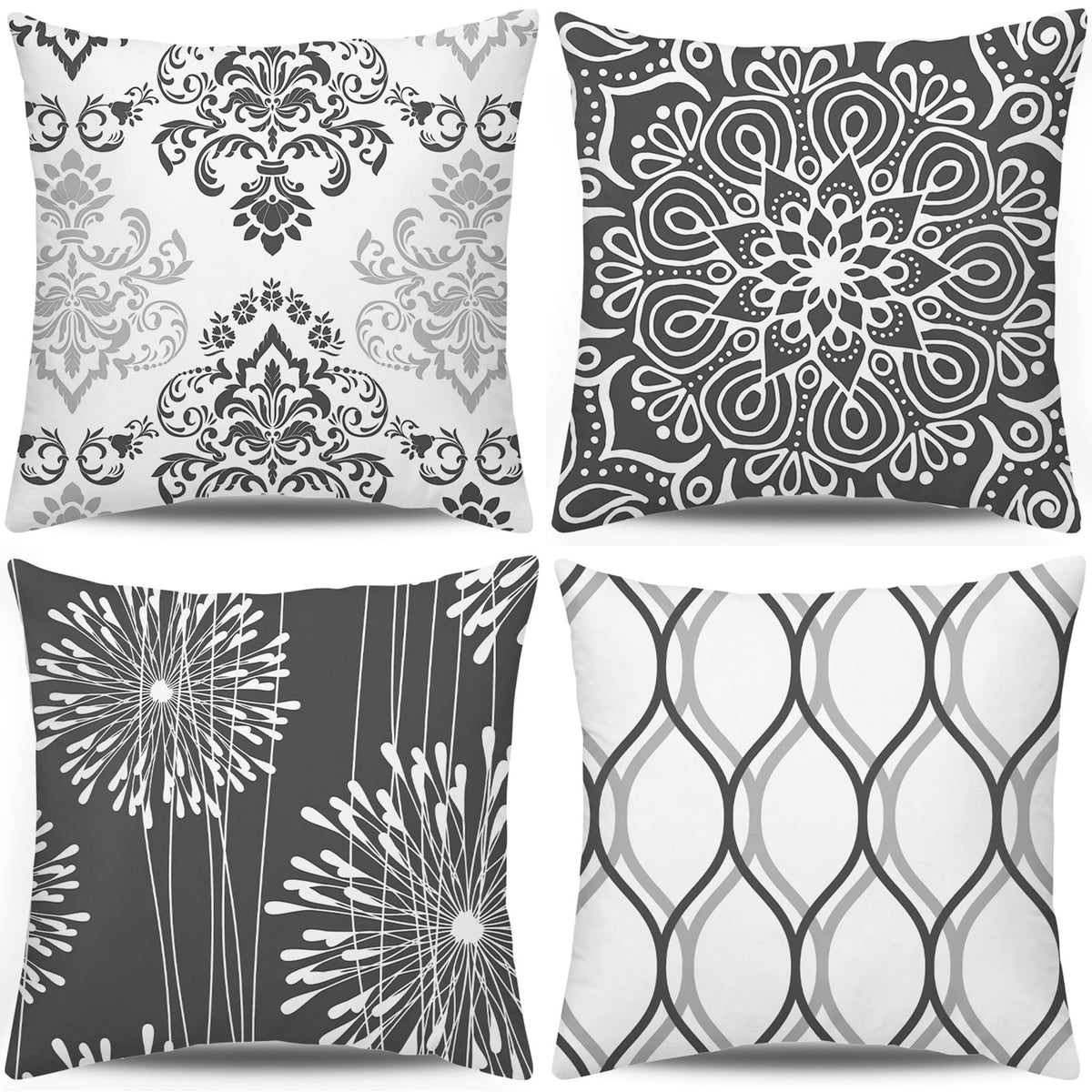 Coliuso Decorative Throw Pillow Covers 18x18 Set of 4, Grey and White Modern Simple Square Pillow Case Cushion Cover for Sofa Couch Farmhouse Outdoor Living Room (Gray and White, 18" x18")