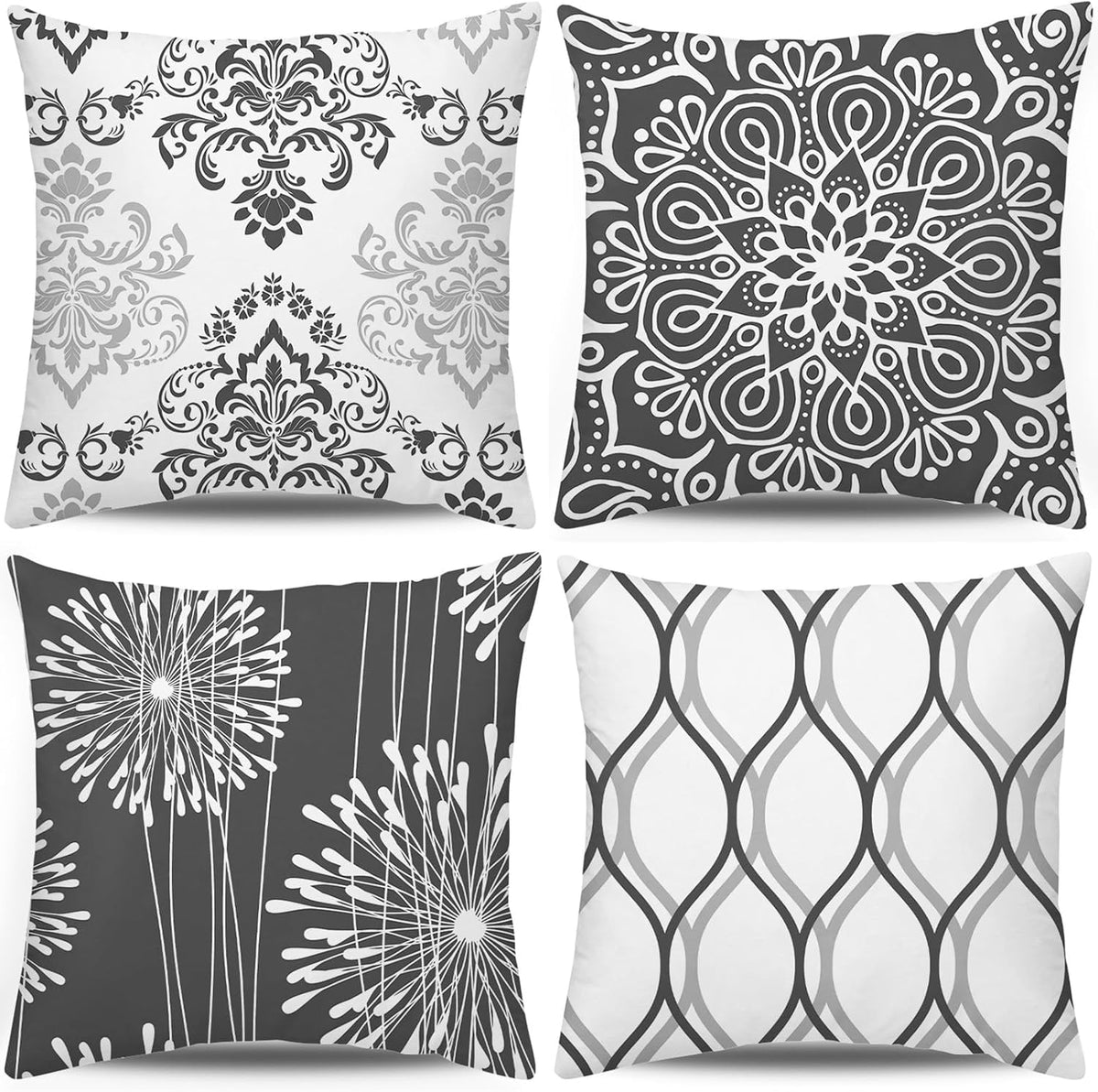 Coliuso Decorative Throw Pillow Covers 18x18 Set of 4, Grey and White Modern Simple Square Pillow Case Cushion Cover for Sofa Couch Farmhouse Outdoor Living Room (Gray and White, 18" x18")