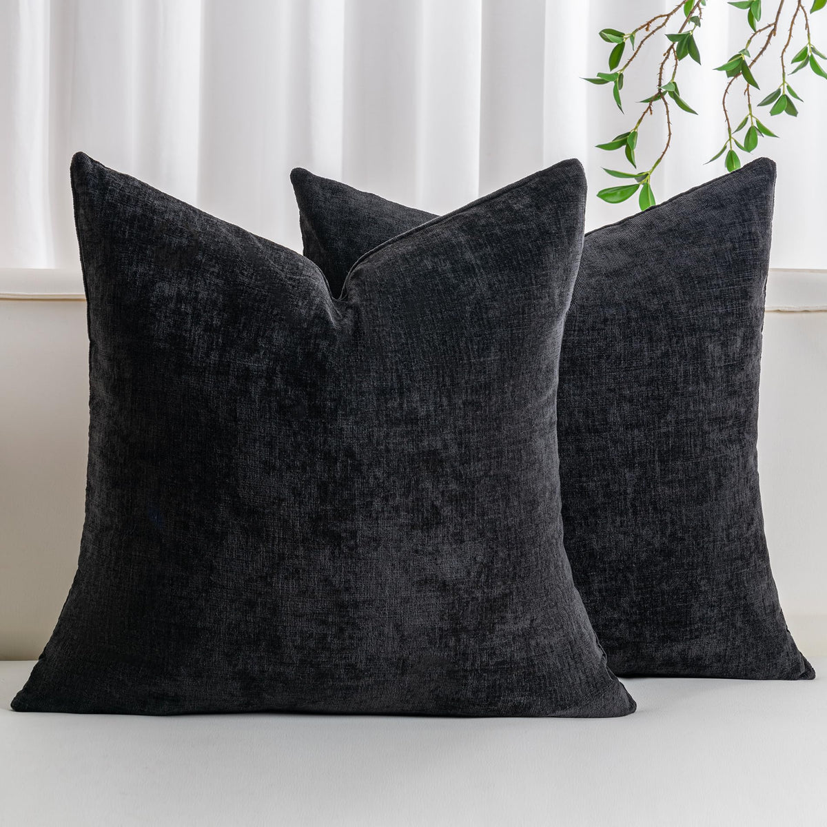 Pack of 2 Chenille Decorative Throw Pillow Covers 18x18 Inch Navy Blue