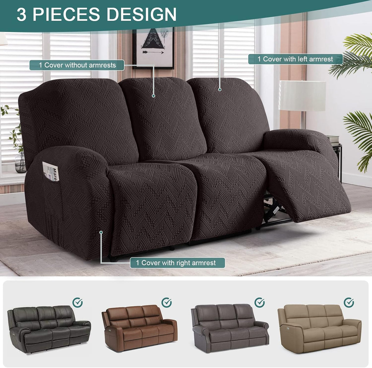 Ruaozz Recliner Couch Covers, Soft Stretch Sofa Slipcover, Chocolate