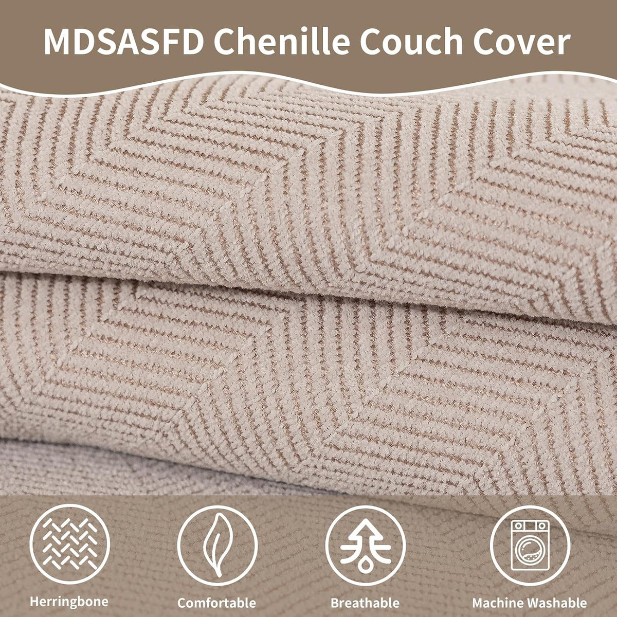 Chenille Sectional Sofa Covers Herringbone Washable Funny Fuzzy Non-Slip Protector for L-Shaped (Beige Brown, 36"x 83")