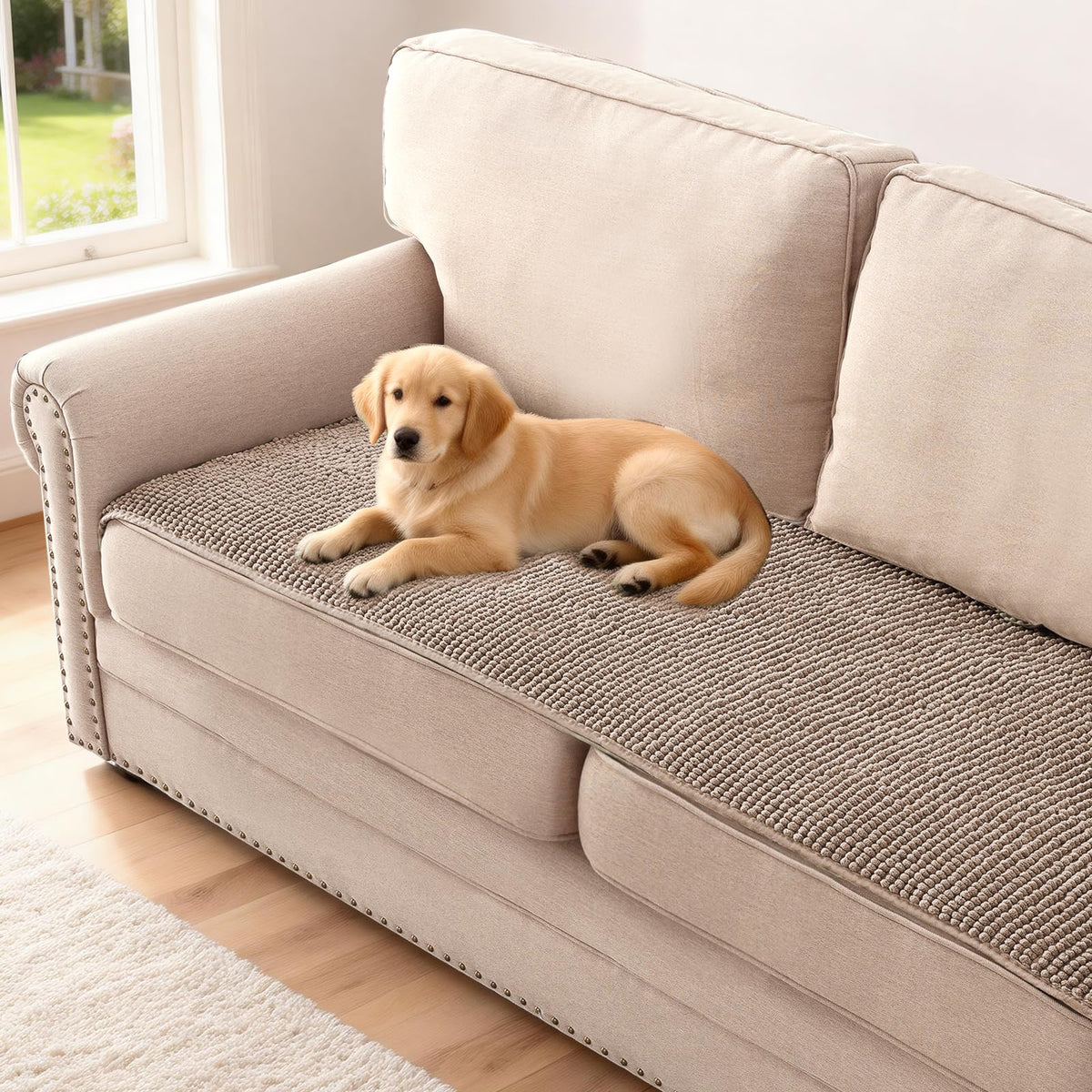 H.VERSAILTEX Plush Chenille Pet Couch Covers for Sofa Thick Soft Sofa Cover for 3 Cushion Couch Anti Slip Couch Cover Furniture Protector for Dog, Pet, Cat (35" x 74", Grey)