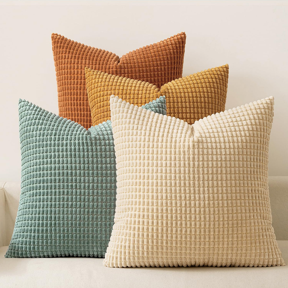 MIULEE Farmhouse Decorative Pillow Covers 18x18 Inch Set of 4 Brown Green