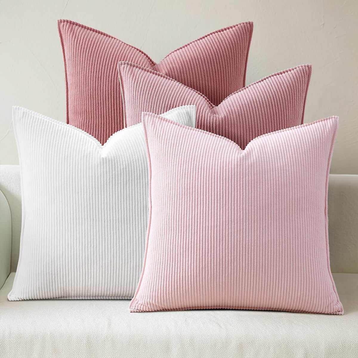 Pack of 4 Throw Pillow Covers Corduroy 18x18 Inch,Maillard Tones