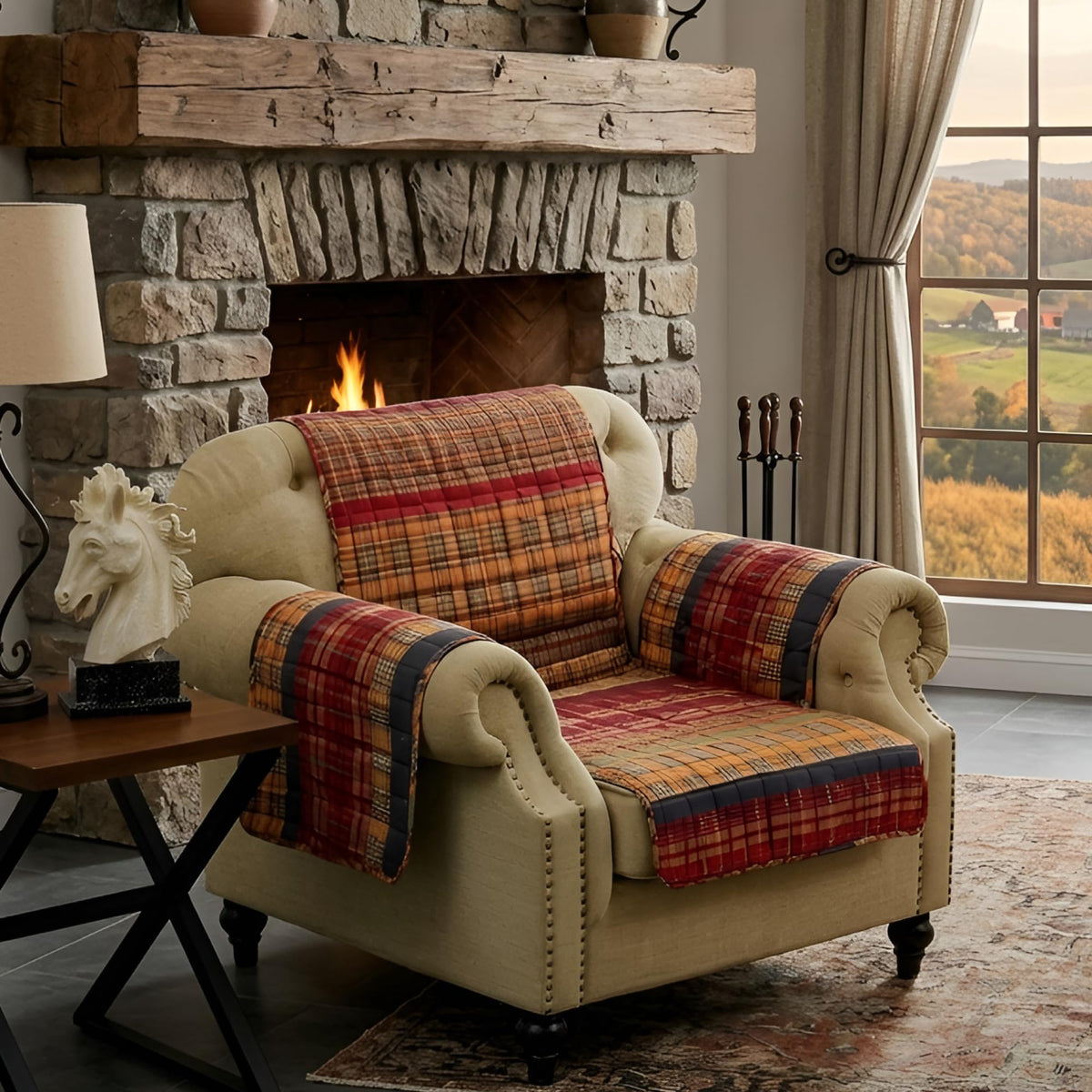 Greenland Home Fashions Gold Rush Reversible Slipcover - Furniture Protector - Sofa