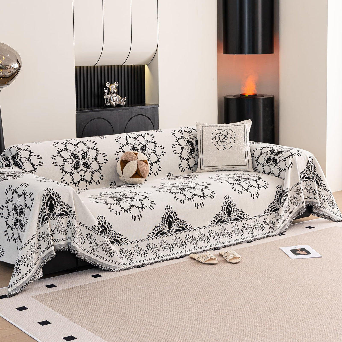 DREAMINGO Green Floral Couch Cover Farmhouse Botanical Jacquard Sofa Covers for 2 Cushion Couch Cozy Chenille Living Room Furniture Loveseat Sectional Sofa Slipcovers Washable, Large 71"x118"