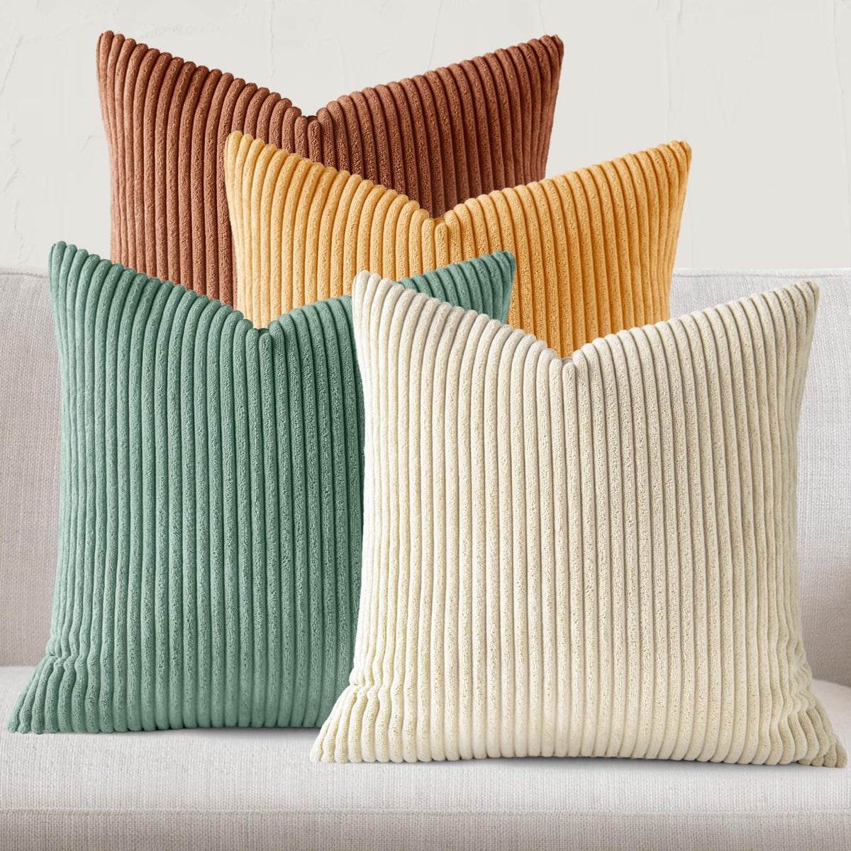 JEYDER Soft Corduroy Throw Pillow Covers 18x18 Fall Green Boho Accent Decor