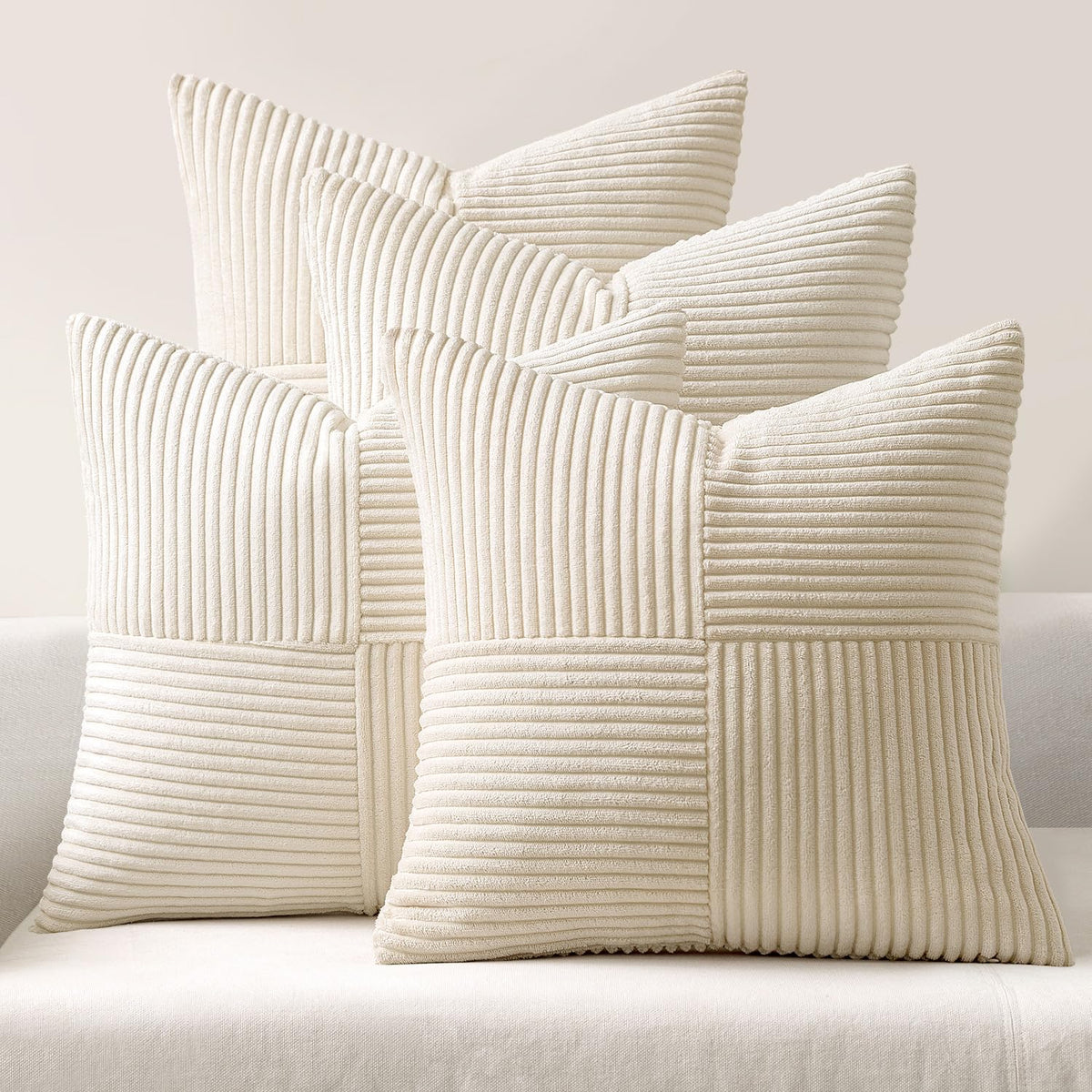 MIULEE Spring Green Decorative Throw Pillow Covers 18x18 Inch Set of 4 Boho Farmhouse Cushion Covers Mordern Nordic Pillow Cases Soft Corduroy Gradient Home Decor for Couch Sofa Living Room Bed