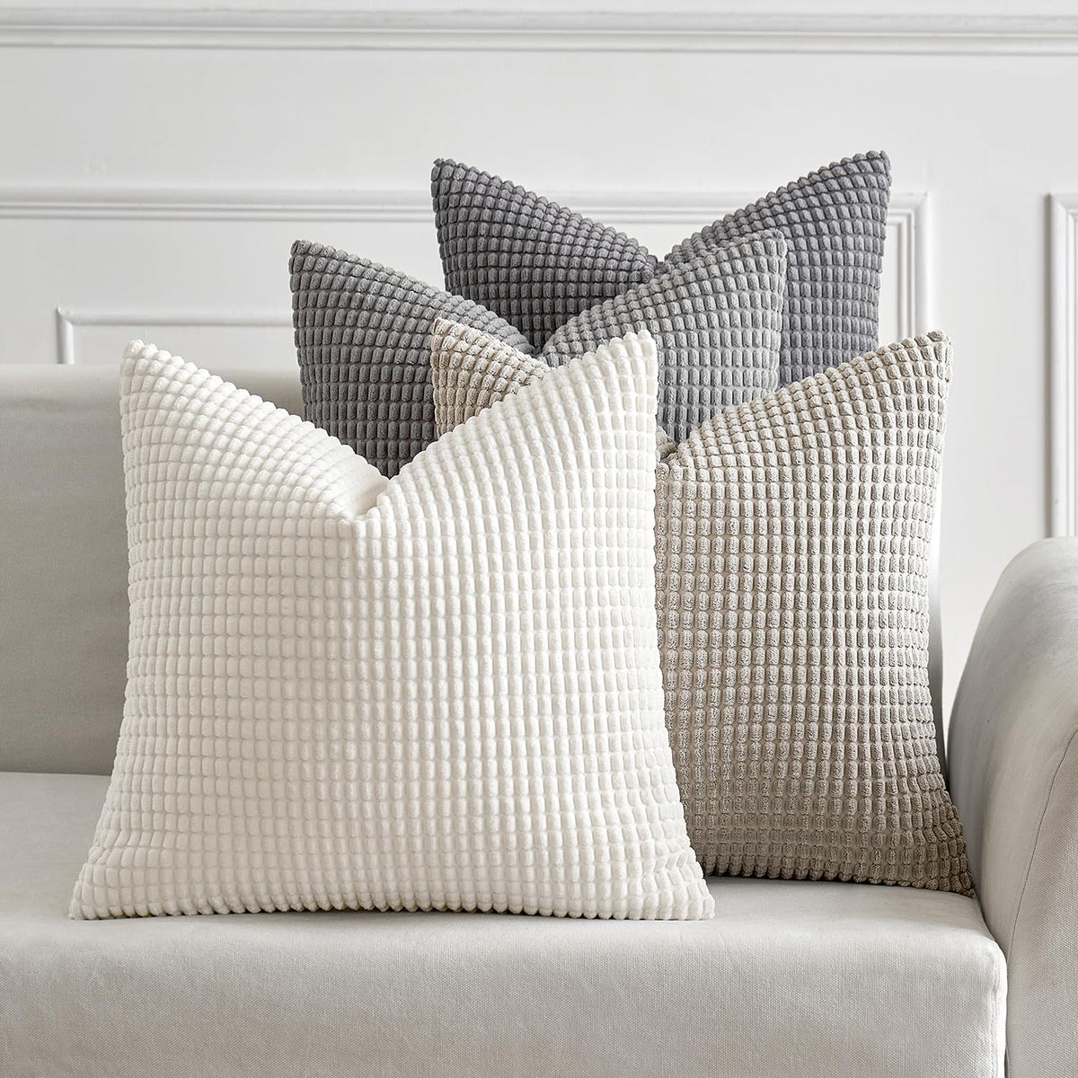 MIULEE Farmhouse Decorative Pillow Covers 18x18 Inch Set of 4 Brown Green