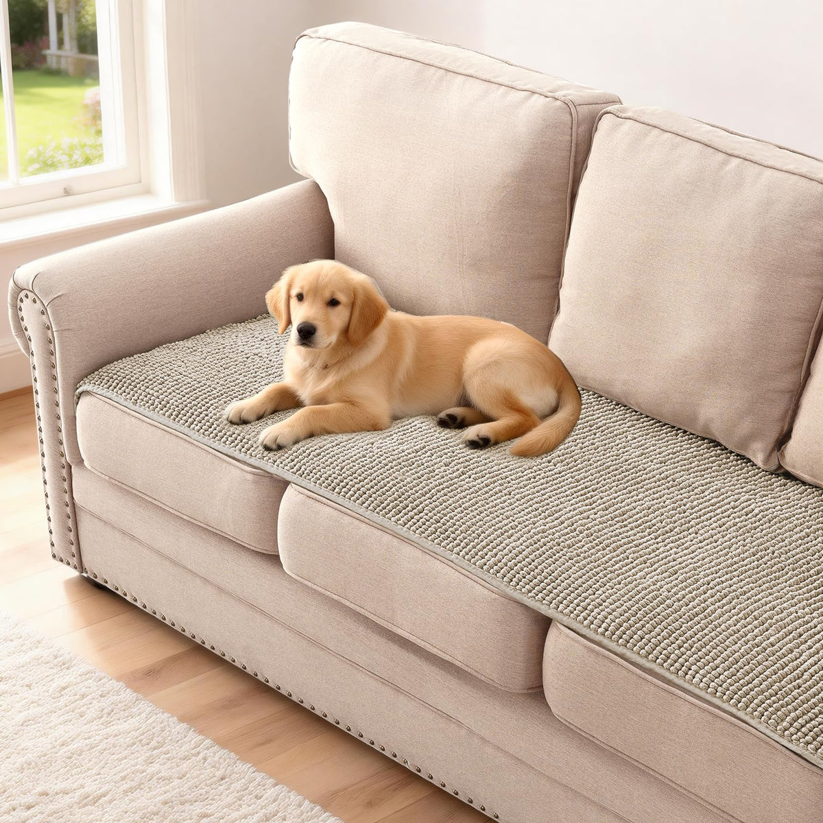 H.VERSAILTEX Plush Chenille Pet Couch Covers for Sofa Thick Soft Sofa Cover for 3 Cushion Couch Anti Slip Couch Cover Furniture Protector for Dog, Pet, Cat (35" x 74", Grey)