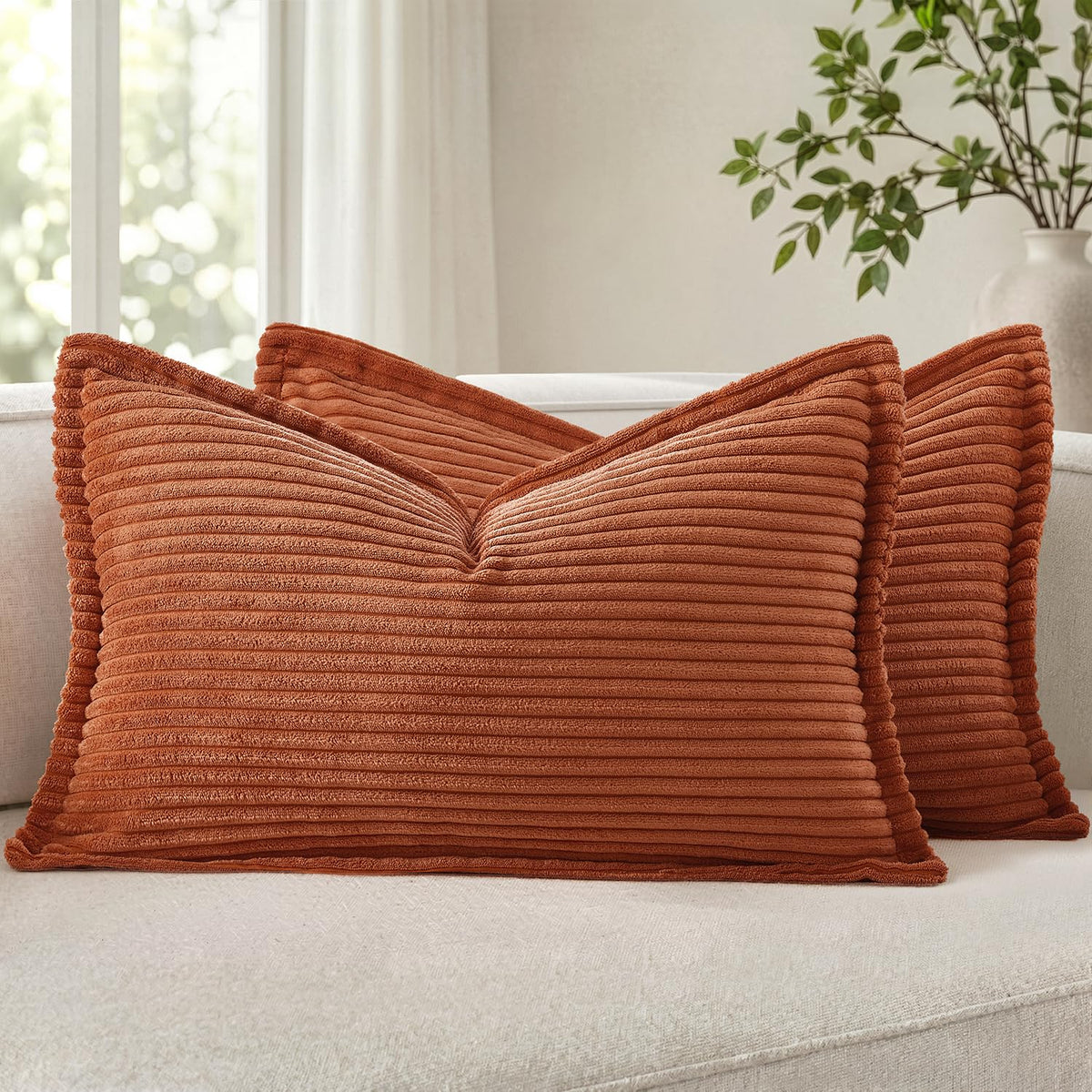 MIULEE Couch Pillow Covers 18x18 Cream White Textured Corduroy