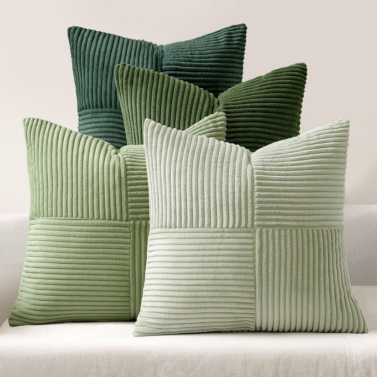 MIULEE Spring Green Decorative Throw Pillow Covers 18x18 Inch Set of 4 Boho Farmhouse Cushion Covers Mordern Nordic Pillow Cases Soft Corduroy Gradient Home Decor for Couch Sofa Living Room Bed