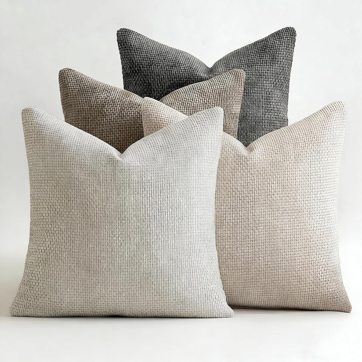 ZONYO Throw Pillow Covers 18x18 Set of 4, Soft Plush Chenille Decorative Fade Resistant Washable Cushion Covers for Couch Sofa Bed, Beige Grey Brown Farmhouse Living Room, Bedroom, Indoor Decor