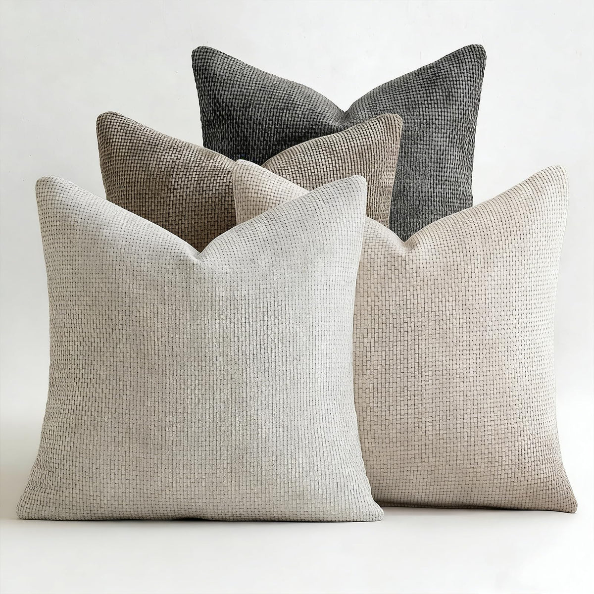 ZONYO Throw Pillow Covers 18x18 Set of 4, Soft Plush Chenille Decorative Fade Resistant Washable Cushion Covers for Couch Sofa Bed, Beige Grey Brown Farmhouse Living Room, Bedroom, Indoor Decor
